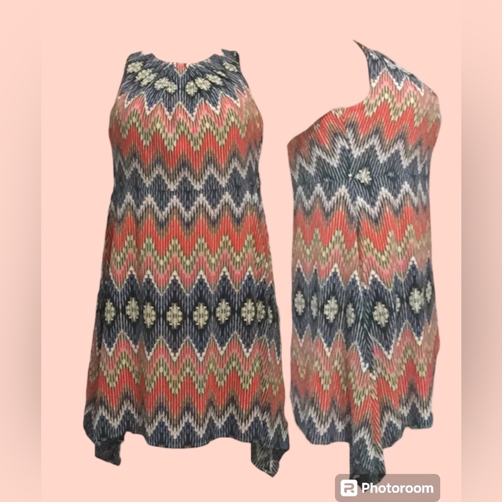 East Adeline 3X Orange & Blue Fireworks Print Fit & Flare Sleeveless Dress